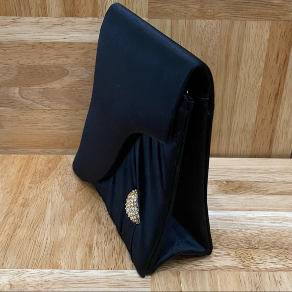 INGE CHRISTOPHER Black Silk Satin Evening Bag with Heart Bling Rhinestone - Picture 2 of 13